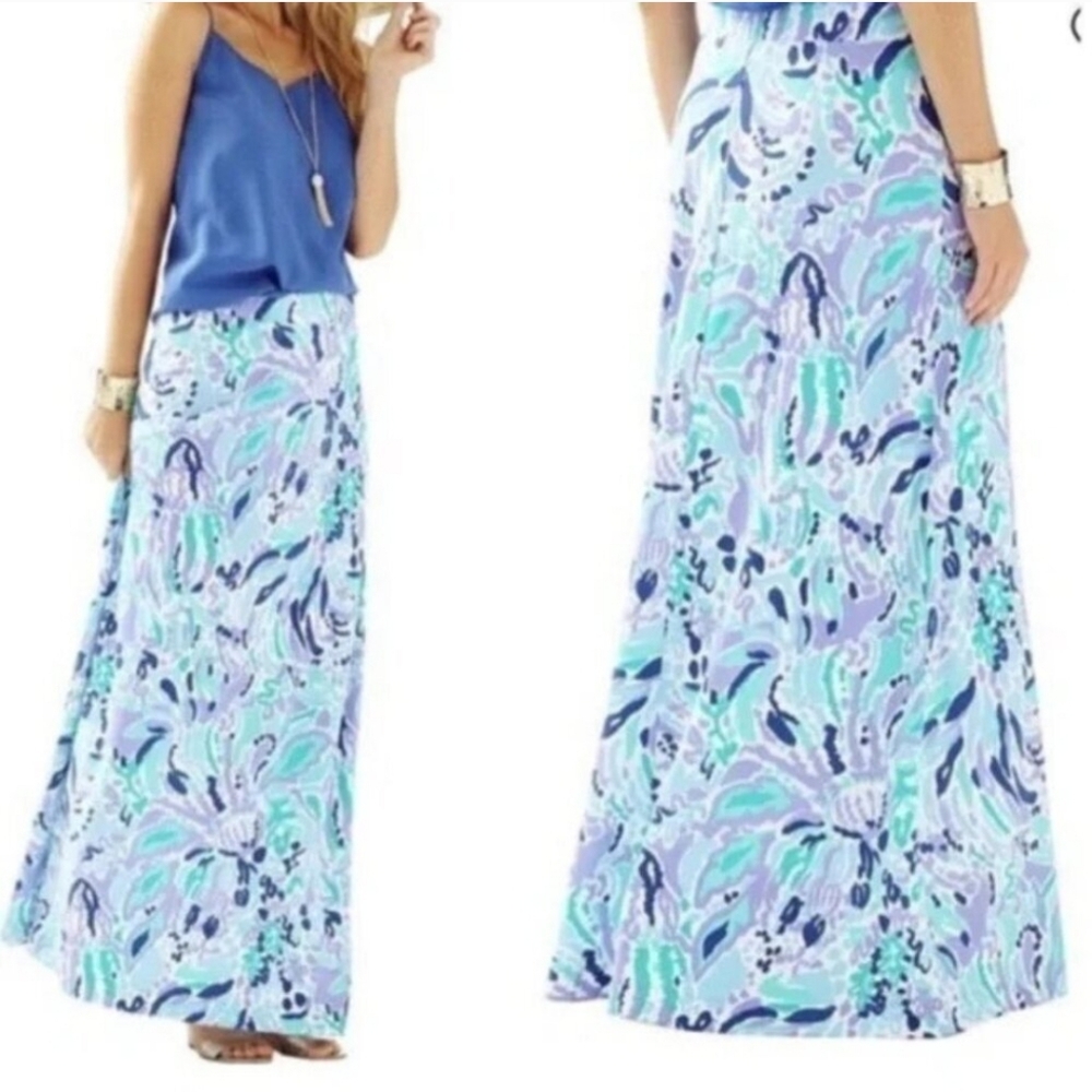 Lilly Pulitzer Blue Lavender Aqua Floral Maxi Skirt
